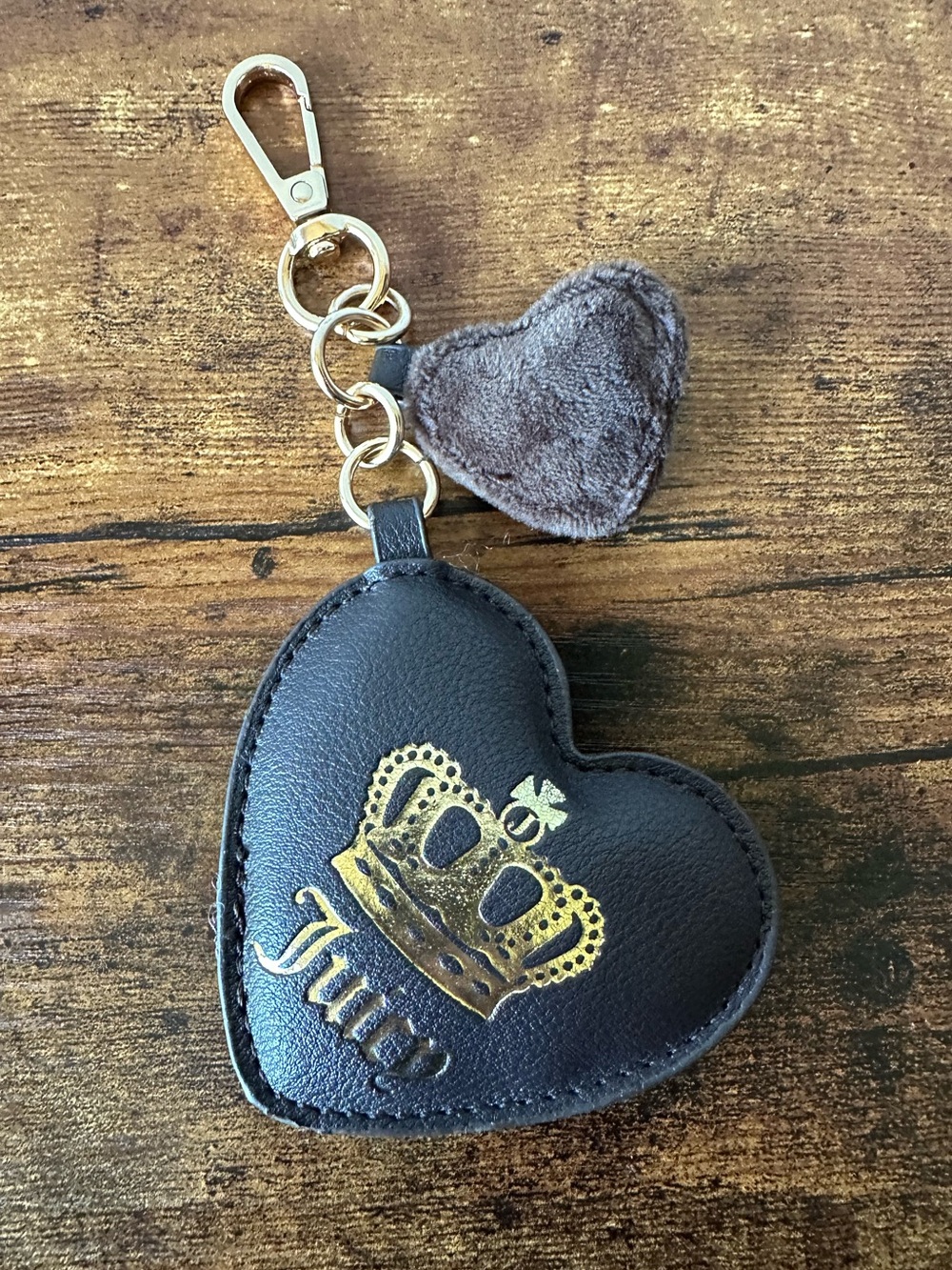 Juicy Couture Dark Brown and Gold Heart Bag Charm Keychain Multiple Charms NWOT